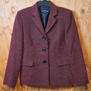 Evan Picone Blazer Women's Size 10 Red Black Houndstooth Classic Office Corpcore